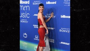 Read more about the article Katy Perry luce un sexy vestido corsé con lazos y deja al descubierto su tanga